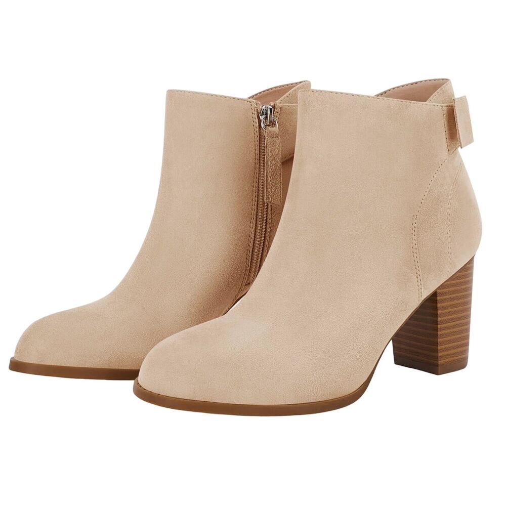 Coutgo Women's Suede Ankle Boots - 7.5, Chunky Block Heel, Bow Tie